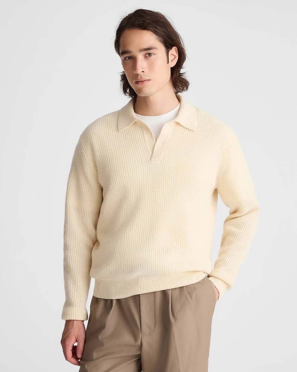 NWT Madewell Johnny-Collar Sweater Polo in Heritage Merino Wool In Biscuit XS
